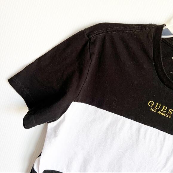 Retro Guess Color Block Yellow Black Logo Tee Shirt Large - Picture 6 of 11